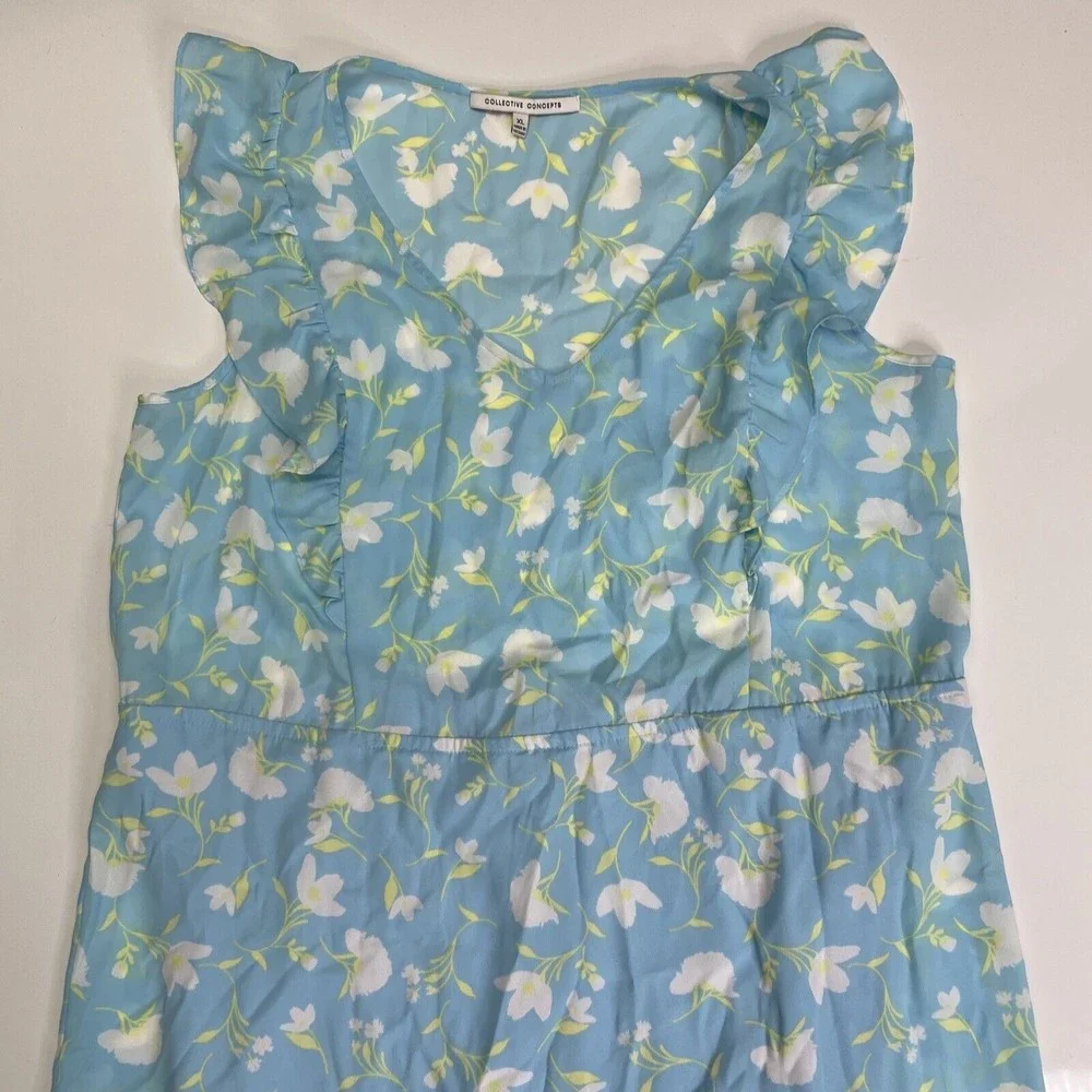 Collective Concepts Ruffled Floral Mini Dress Light Blue Size Large NEW w/o Tags - Picture 3 of 10
